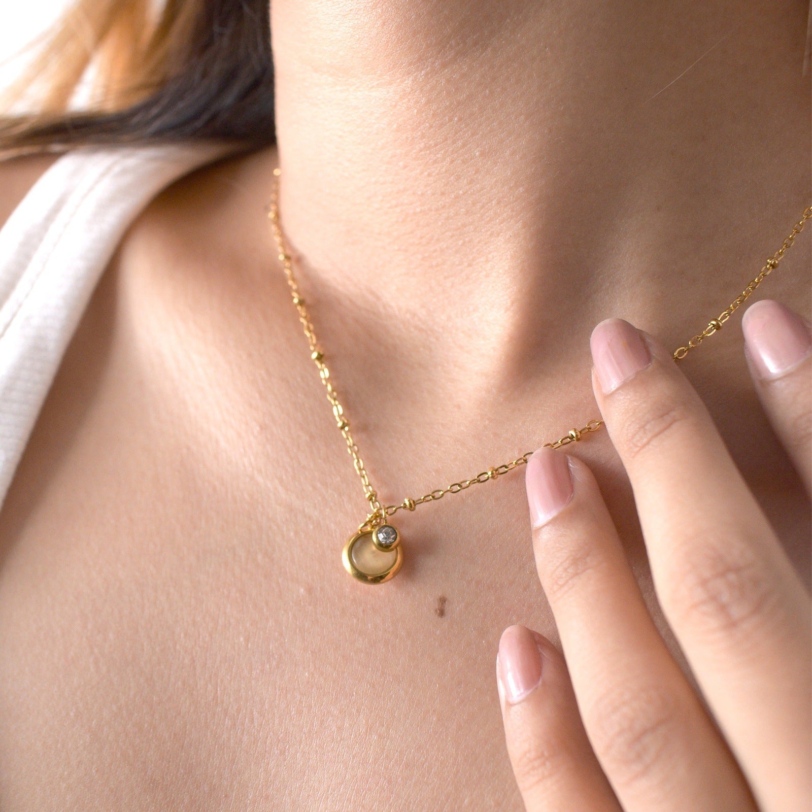 18K Gold Plated Daily Wear Necklace - Amber