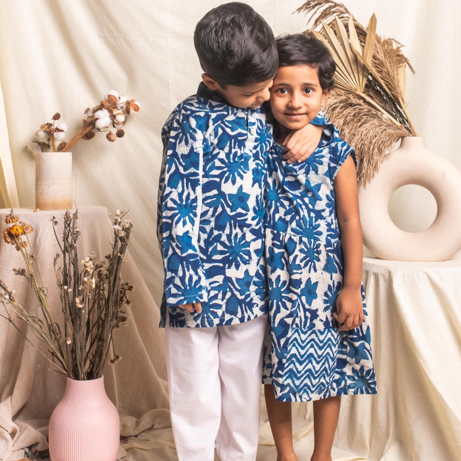 Indigo Floral Blockprint Girls Dress | Designer Cotton Clothes for Girls | House of Ekam