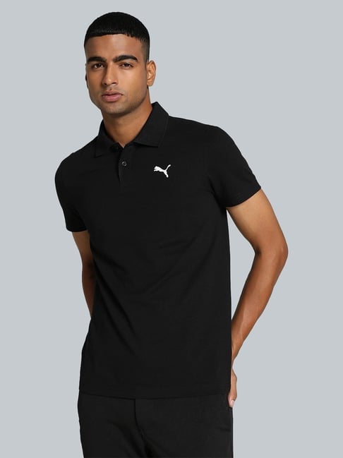 Puma Black Cotton Slim Fit Polo T-Shirt